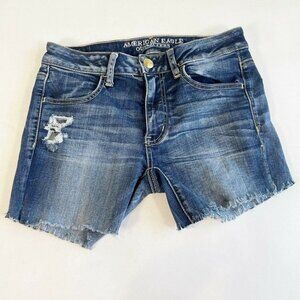 American Eagle Super Stretch Distressed Denim Cut-Off Shorts Size 6 Blue Women's